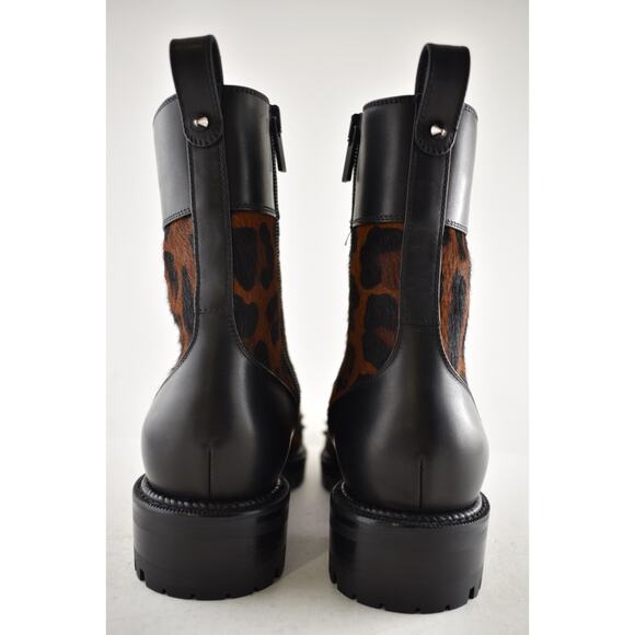 Christian Louboutin TS Croc Flat Black Leopard Pony Spike Combat Ankle Boot 38 - Picture 14 of 15